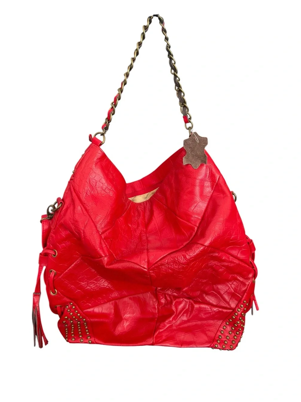 Red Studded Hobo Shoulder Bag